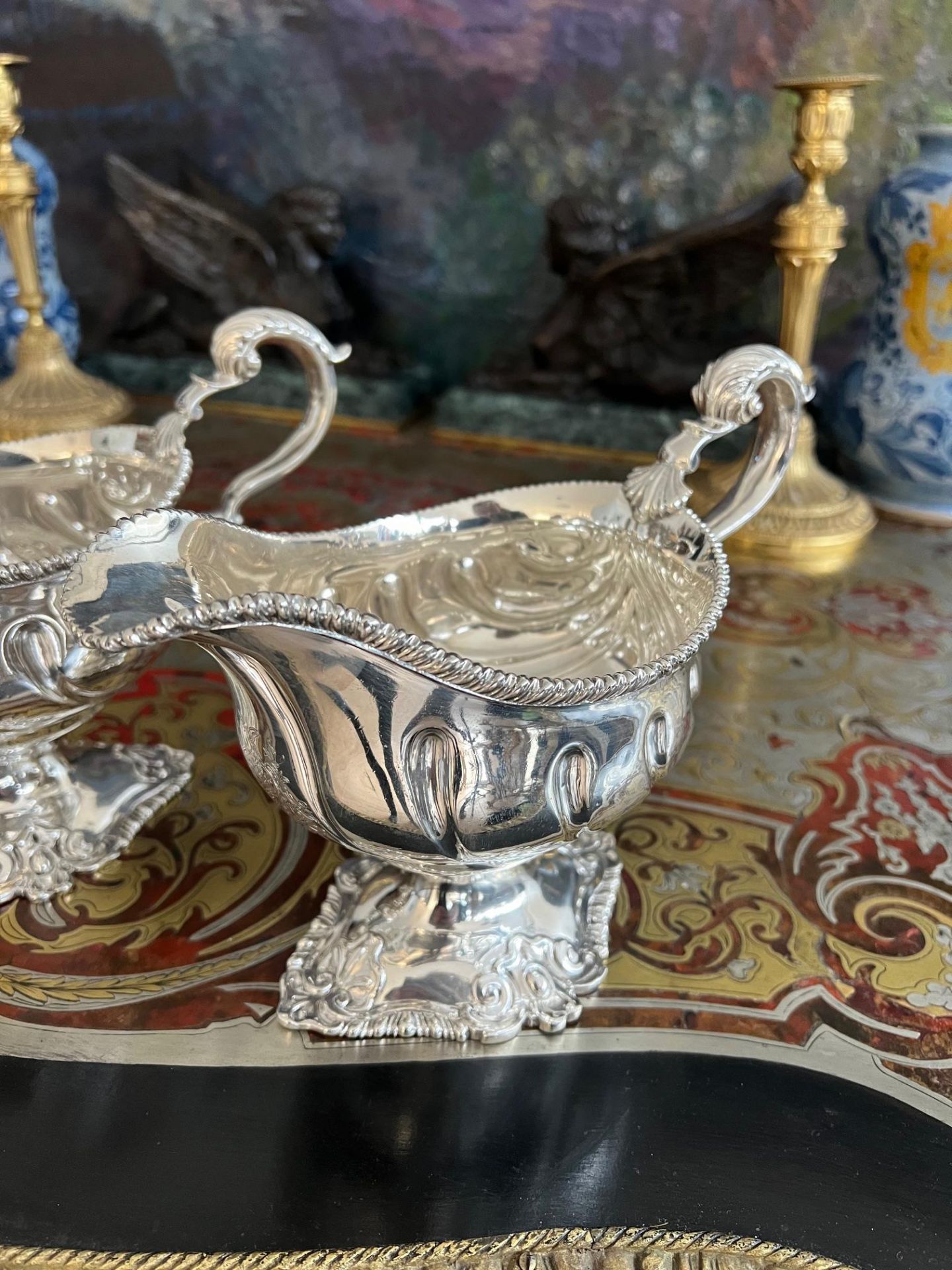 A SET OF FOUR 18TH CENTURY STERLING SILVER SAUCE BOATS, C. 1763 - Image 5 of 13