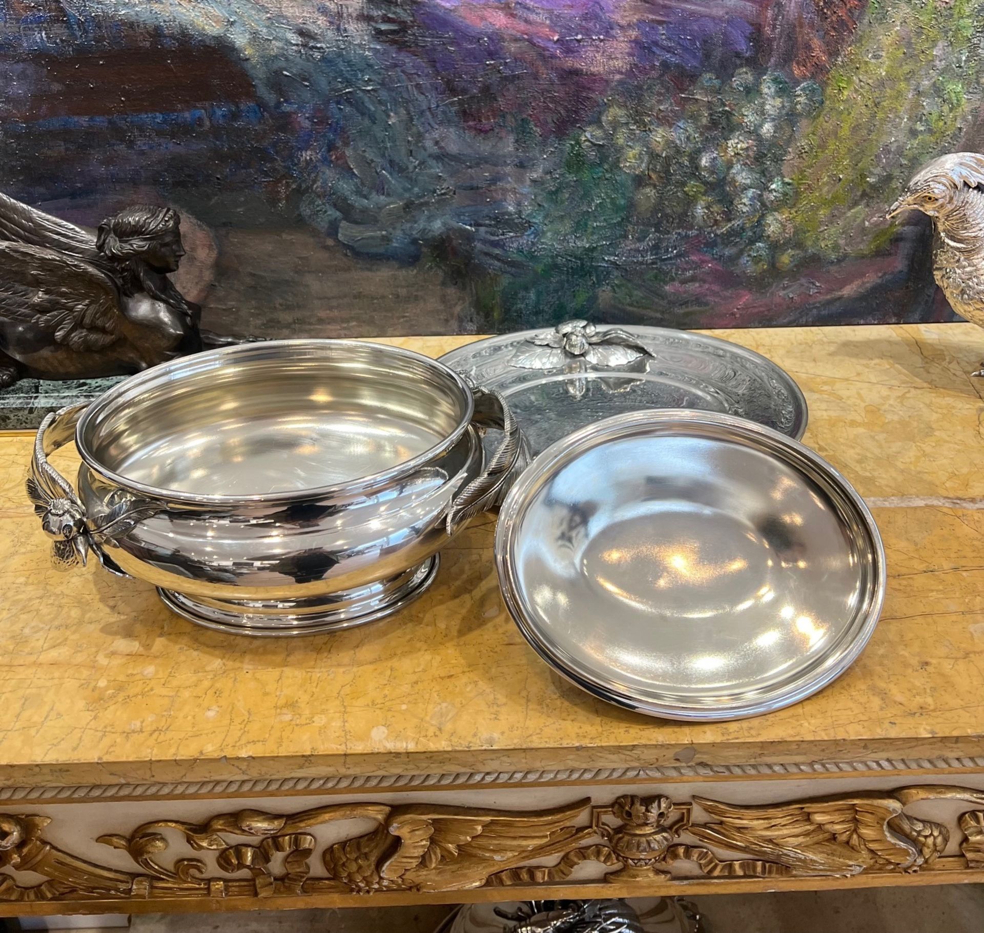 AN ITALIAN SILVER PLATED TUREEN AND STAND IN THE STYLE OF BUCCELLATI - Image 2 of 8