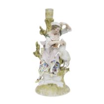 A 19TH CENTURY MEISSEN STYLE PORCELAIN SHEPHERDESS CANDLESTICK