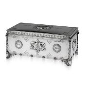 A LARGE EARLY 20TH CENTURY SOLID SILVER PRESENTATION CIGAR BOX, C.1916