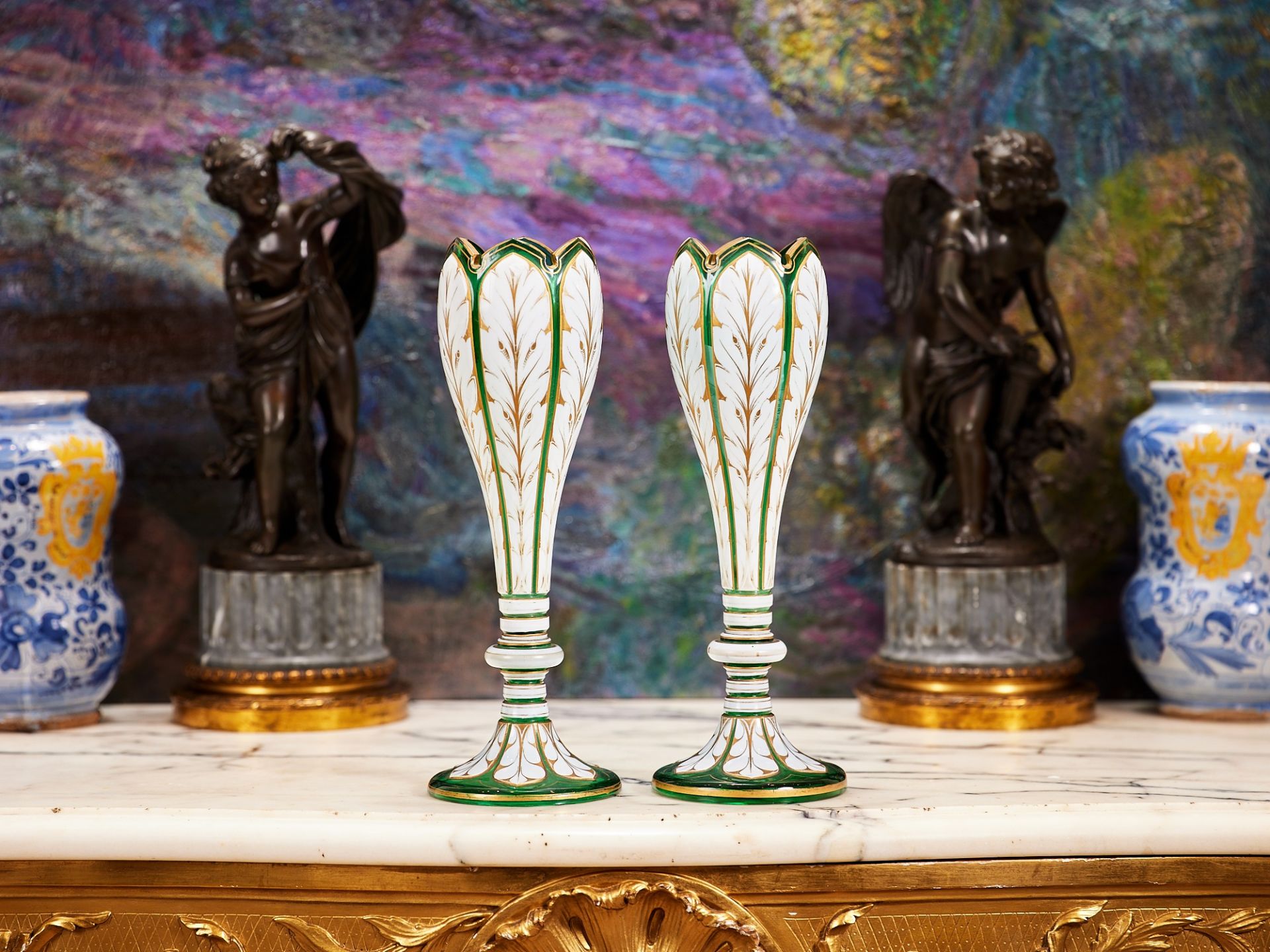 A PAIR OF LATE 19TH CENTURY BOHEMIAN OVERLAY GLASS VASES