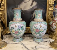 A PAIR OF CHINESE ENAMEL BALUSTER VASES