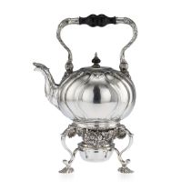 AN 18TH CENTURY SOLID SILVER IMPERIAL RUSSIAN TEA KETTLE ON STAND, MOSCOW, C. 1761