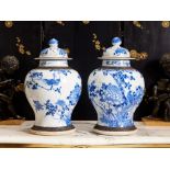 A LARGE PAIR OF 19TH CENTURY CHINESE CRACKLE GLAZED PORCELAIN VASES AND COVERS