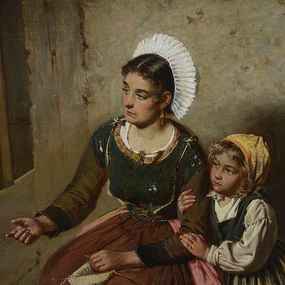 A LARGE 19TH CENTURY CONTINENTAL GENRE PAINTING OF A MOTHER AND CHILDREN - Image 3 of 5