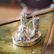 A 19TH CENTURY STERLING SILVER HORSE RACING TABLE LIGHTER, LONDON, C.1883