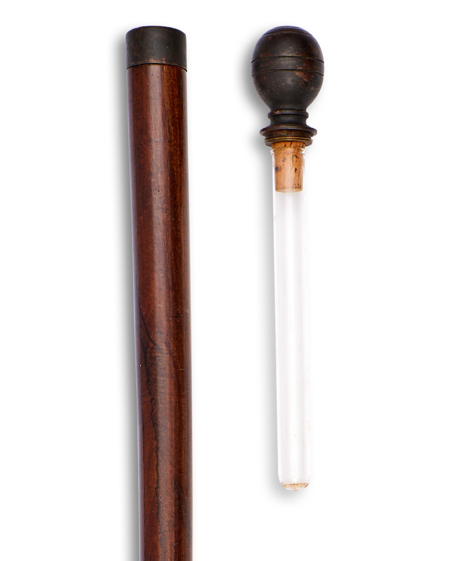 A LATE 19TH CENTURY NOVELTY WALKING CANE WITH CONCEALED GLASS TUBE