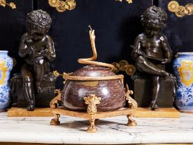 A LOUIS XVI STYLE GILT BRONZE AND MARBLE CENTREPIECE