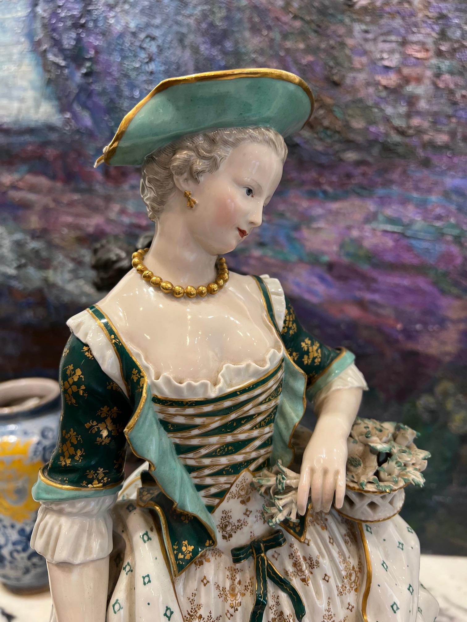 MEISSEN: A VERY LARGE PAIR OF 19TH CENTURY PORCELAIN FIGURES OF A LADY AND GENTLEMAN - Image 3 of 8