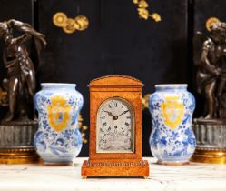 BROCKBANK, LONDON: A MID 19TH CENTURY AMBOYNA FUSEE LIBRARY CLOCK