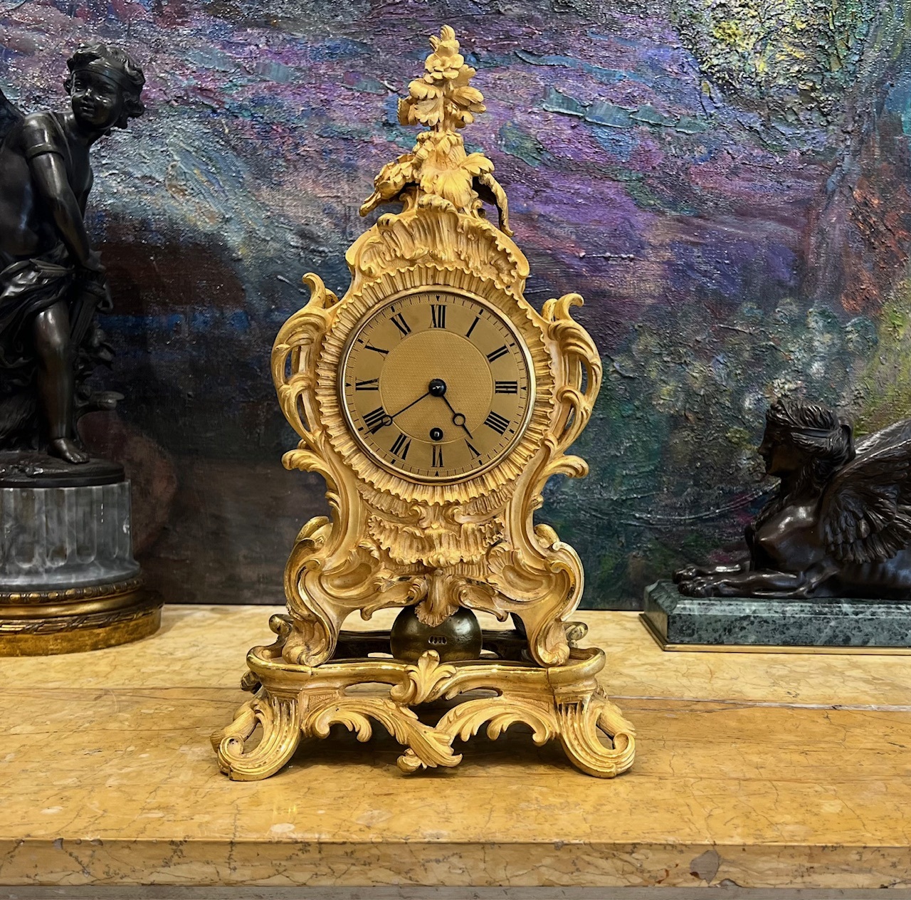 AN EARLY 19TH CENTURY ENGLISH GILT BRONZE FUSEE MANTEL CLOCK - Image 2 of 8