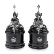 A PAIR OF SOLID SILVER 'RIFLE REGIMENT' CENTREPIECES, LONDON, C.1961