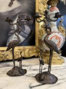 A PAIR OF LATE 19TH CENTURY BRONZE STORK CANDELABRA