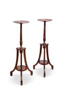 FROM THE SAVOY HOTEL: A PAIR OF EDWARDIAN MAHOGANY STANDS