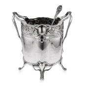 A LARGE EARLY 20TH CENTURY GERMAN SILVER PUNCH BOWL AND LADLE, C. 1900