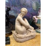 A LATE 19TH CENTURY ITALIAN ALABASTER FIGURE OF AN ODALISQUE