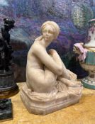 A LATE 19TH CENTURY ITALIAN ALABASTER FIGURE OF AN ODALISQUE