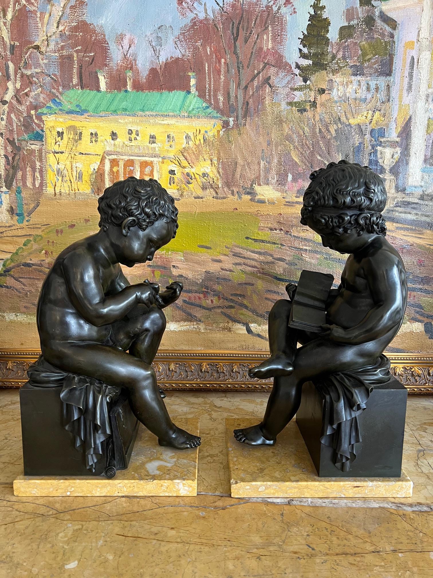 A PAIR OF EARLY 19TH CENTURY BRONZE MODELS OF CHILDREN AFTER THE MODEL BY CHARLES-GABRIEL SAUVAGE - Image 13 of 19