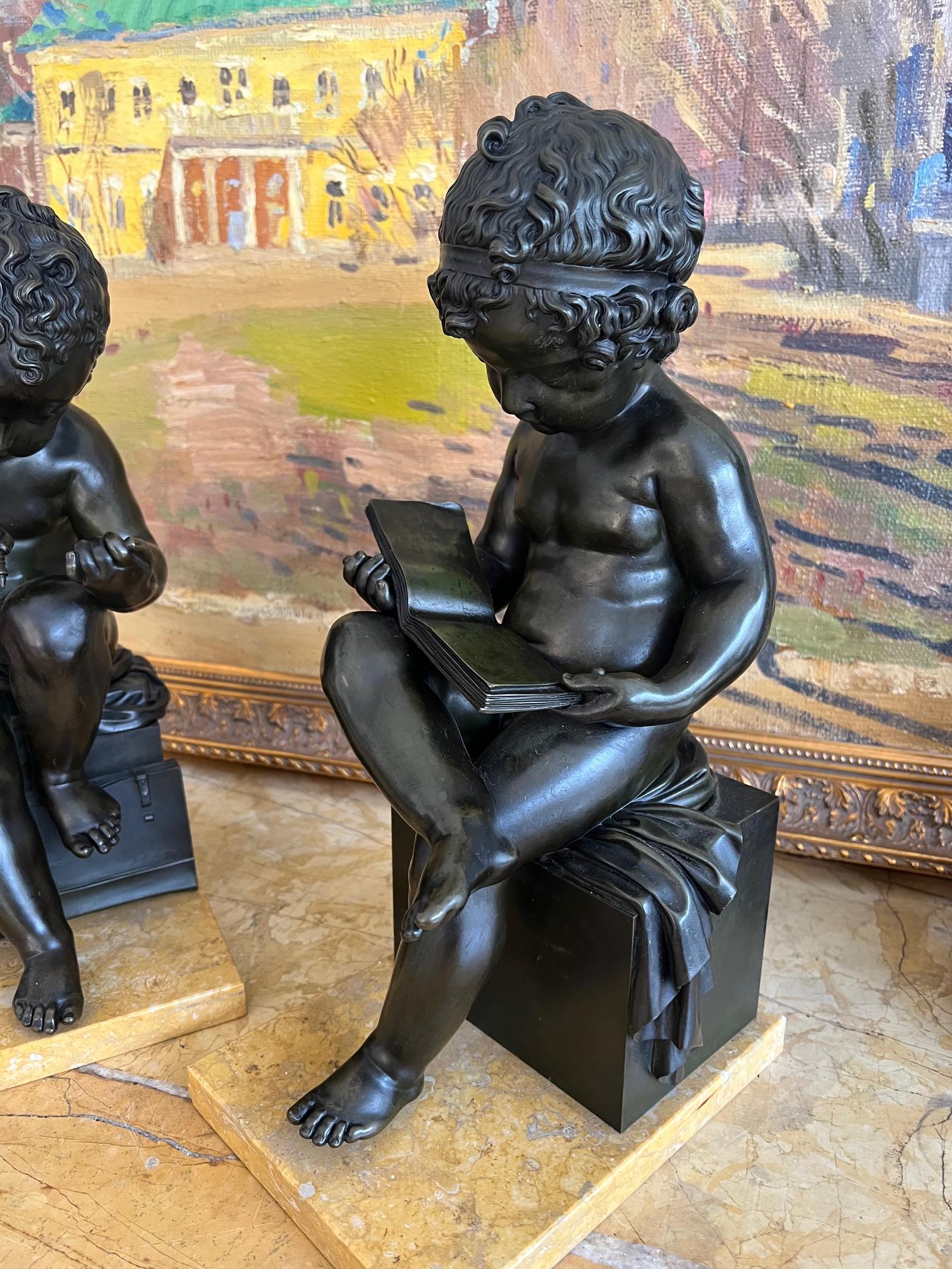 A PAIR OF EARLY 19TH CENTURY BRONZE MODELS OF CHILDREN AFTER THE MODEL BY CHARLES-GABRIEL SAUVAGE - Image 16 of 19