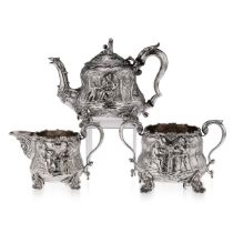 A FINE EARLY 19TH CENTURY STERLING SILVER CHINOISERIE TEA SET, E. FARRELL, C.1838