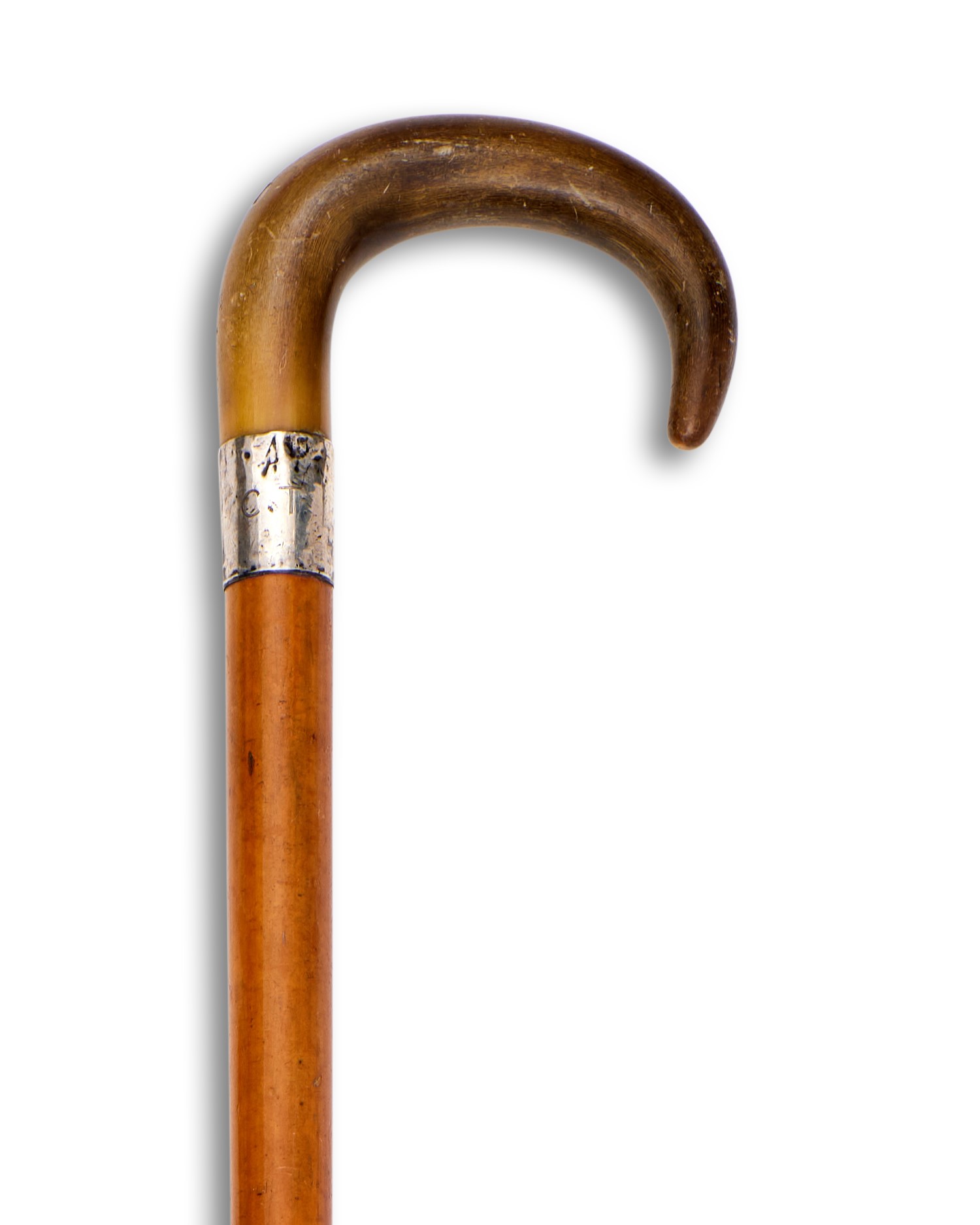 A RHINOCEROS HORN HANDLED WALKING CANE, EARLY 20TH CENTURY