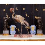 A VERY LARGE COLD PAINTED BRONZE MODEL OF A CRESTED IBIS