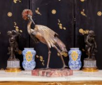 A VERY LARGE COLD PAINTED BRONZE MODEL OF A CRESTED IBIS