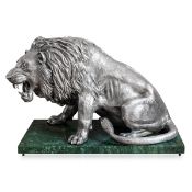 A MASSIVE SILVER MODEL OF A LION ON MARBLE BASE, C. 1970, ITALIAN