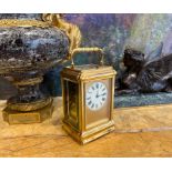 A 19TH CENTURY FRENCH PETITE SONNERIE CARRIAGE CLOCK WITH PUSH REPEAT