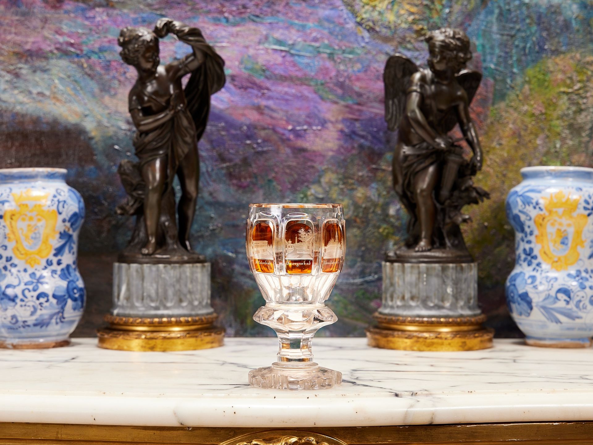 A 19TH CENTURY BOHEMIAN AMBER AND CLEAR GLASS GOBLET - Image 3 of 3