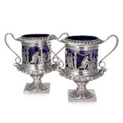 A PAIR OF EARLY 20TH CENTURY SILVER AND GLASS WINE COOLERS, GERMAN CIRCA 1900