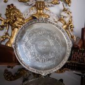 A FINE 19TH CENTURY STERLING SILVER SALVER, HUNT & ROSKELL, LONDON c.1873
