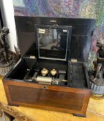 A LATE 19TH CENTURY SWISS MUSIC BOX WITH BELLS IN SIGHT