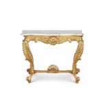 AN EARLY 20TH CENTURY FRENCH STYLE GILTWOOD AND MARBLE CONSOLE TABLE