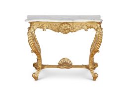AN EARLY 20TH CENTURY FRENCH STYLE GILTWOOD AND MARBLE CONSOLE TABLE