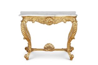 AN EARLY 20TH CENTURY FRENCH STYLE GILTWOOD AND MARBLE CONSOLE TABLE