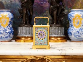 A FINE LATE 19TH CENTURY FRENCH GILT BRASS AND CLOISONNE ENAMEL CARRIAGE CLOCK