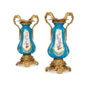 A FINE PAIR OF 19TH CENTURY SEVRES STYLE PORCELAIN AND ORMOLU MOUNTED VASES