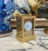 A FINE LATE 19TH CENTURY FRENCH GILT BRASS CARRIAGE CLOCK
