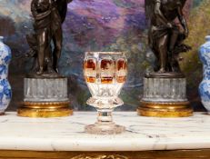 A 19TH CENTURY BOHEMIAN AMBER AND CLEAR GLASS GOBLET