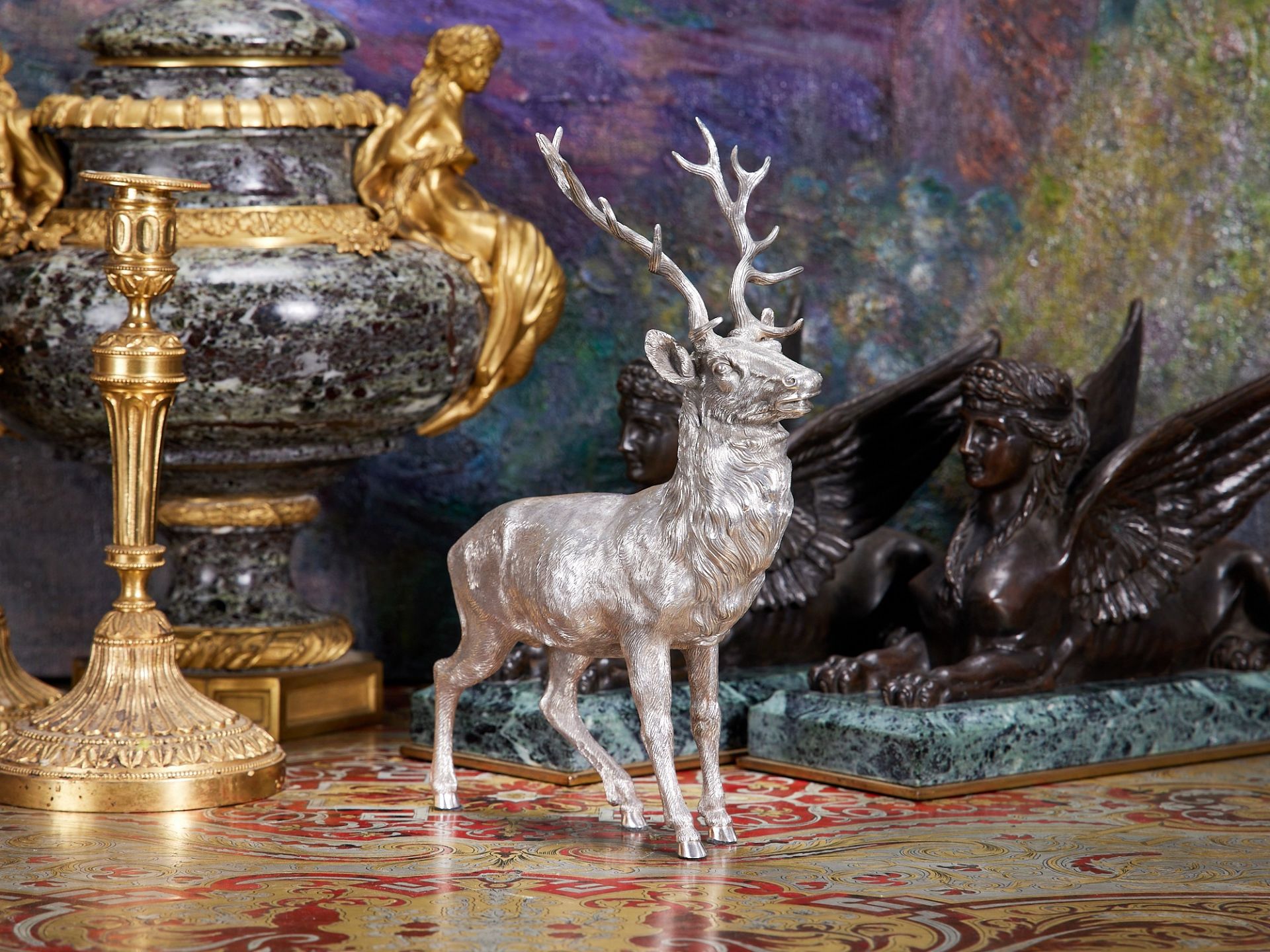 A FINE STERLING SILVER MODEL OF A STAG BY C.J. VANDER