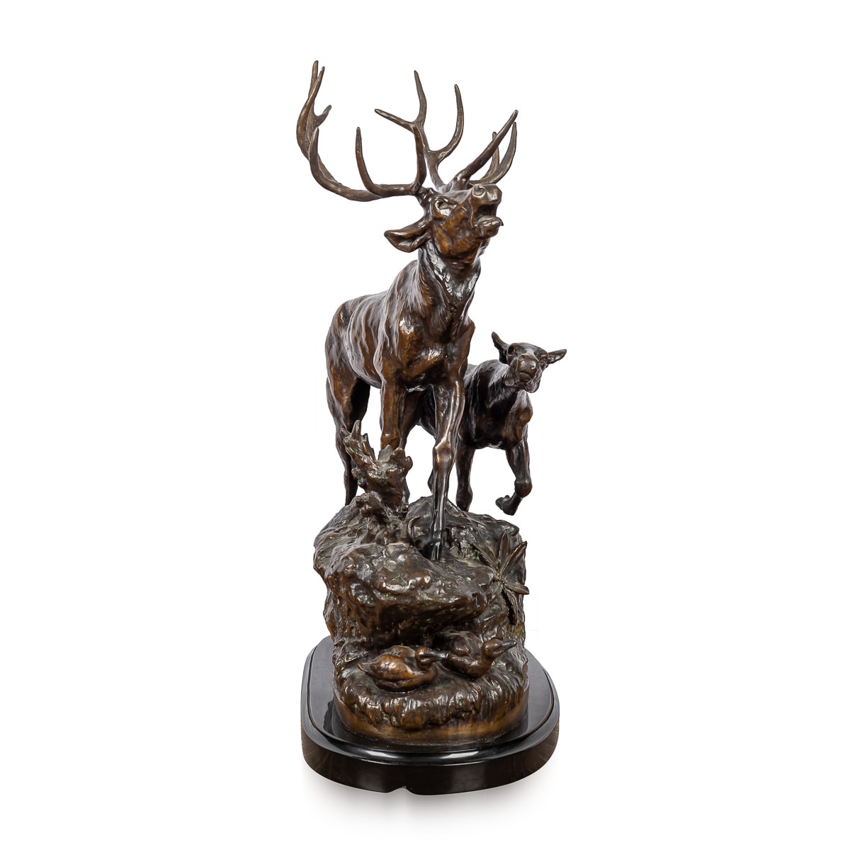 PROSPER LECOURTIER (1851-1925): A 19TH CENTURY BRONZE OF A STAG AND DOE - Image 4 of 22