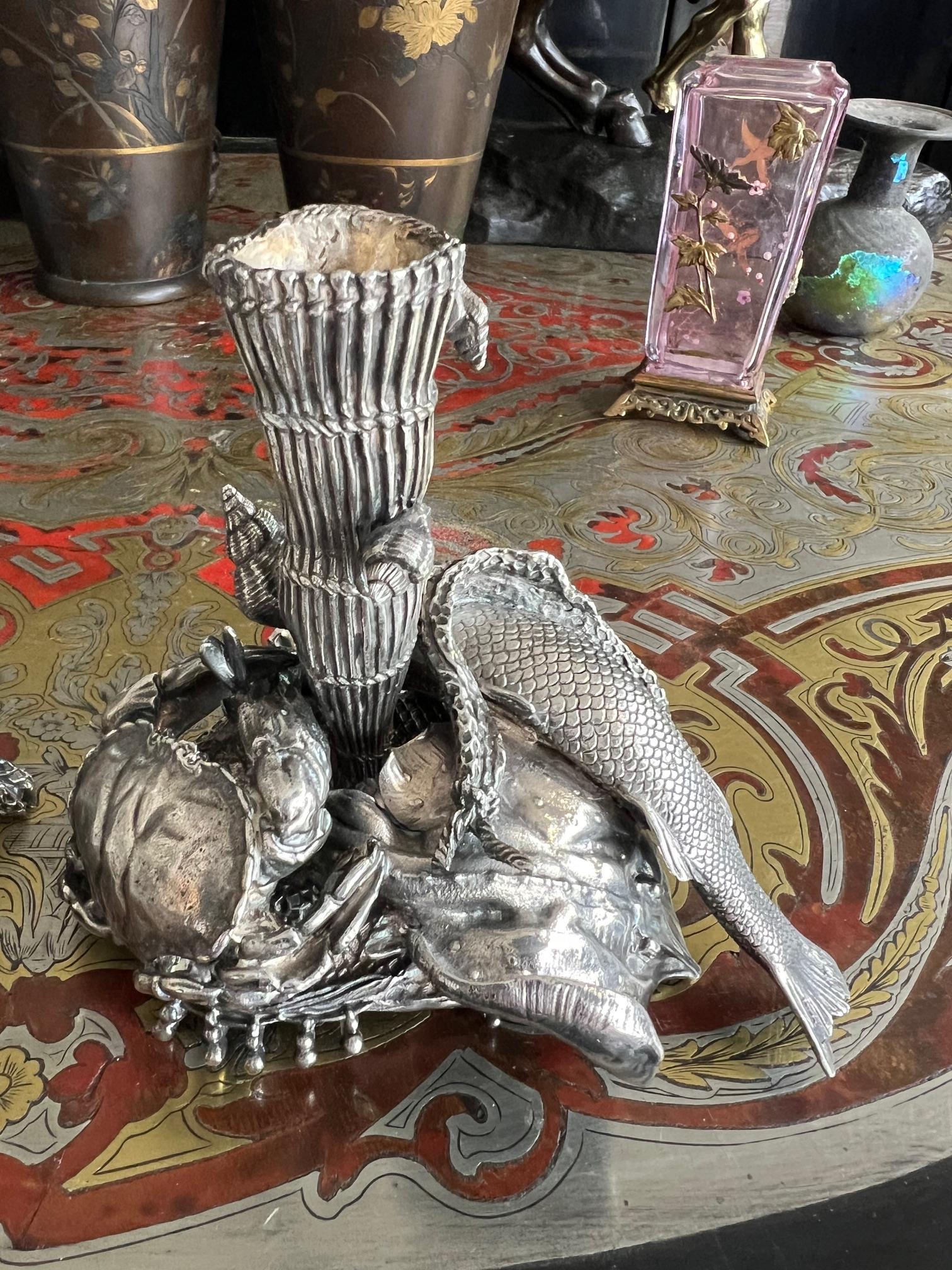 A PAIR OF ODIOT SILVER 'FISHERMAN'S CATCH' CANDLESTICKS - Image 5 of 7