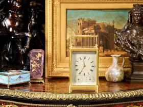 A RARE MID 19TH CENTURY FRENCH CALENDAR CARRIAGE CLOCK WITH BELL STRIKE