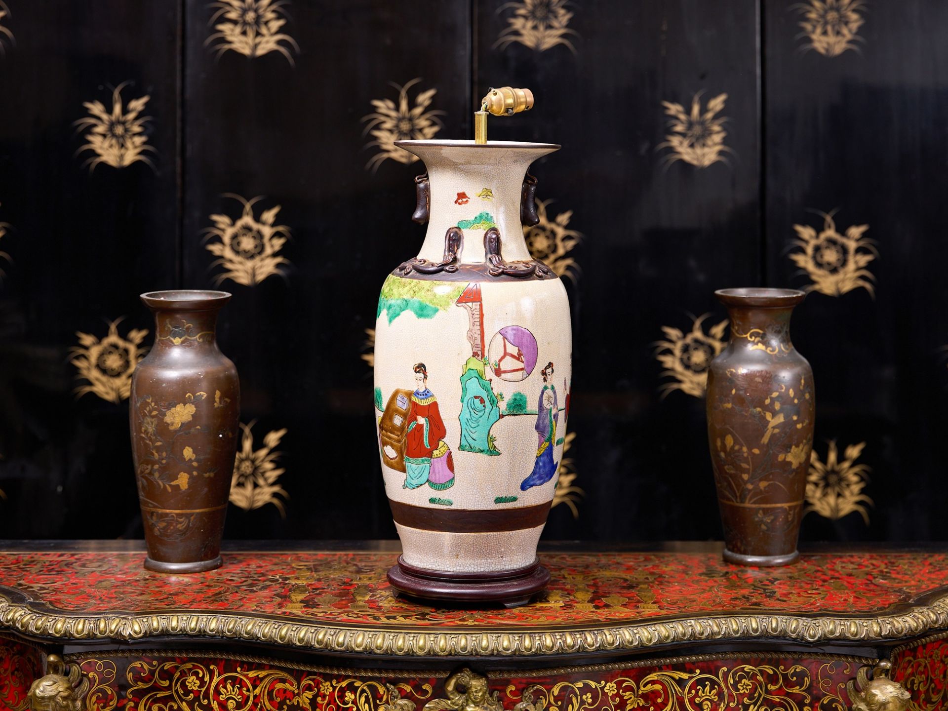 A CHINESE CRACKLEWARE PORCELAIN VASE LAMP