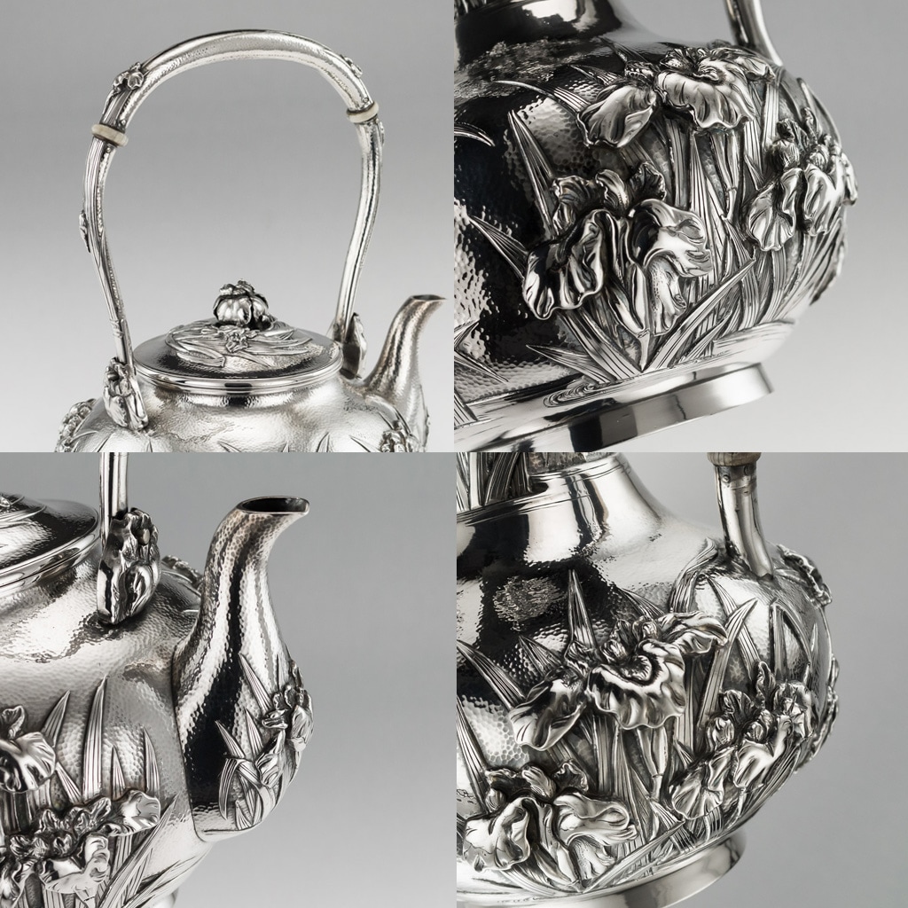 AN EXCEPTIONAL EARLY 20TH CENTURY JAPANESE SILVER TEA & COFFEE SERVICE ON TRAY C. 1900 - Bild 27 aus 31
