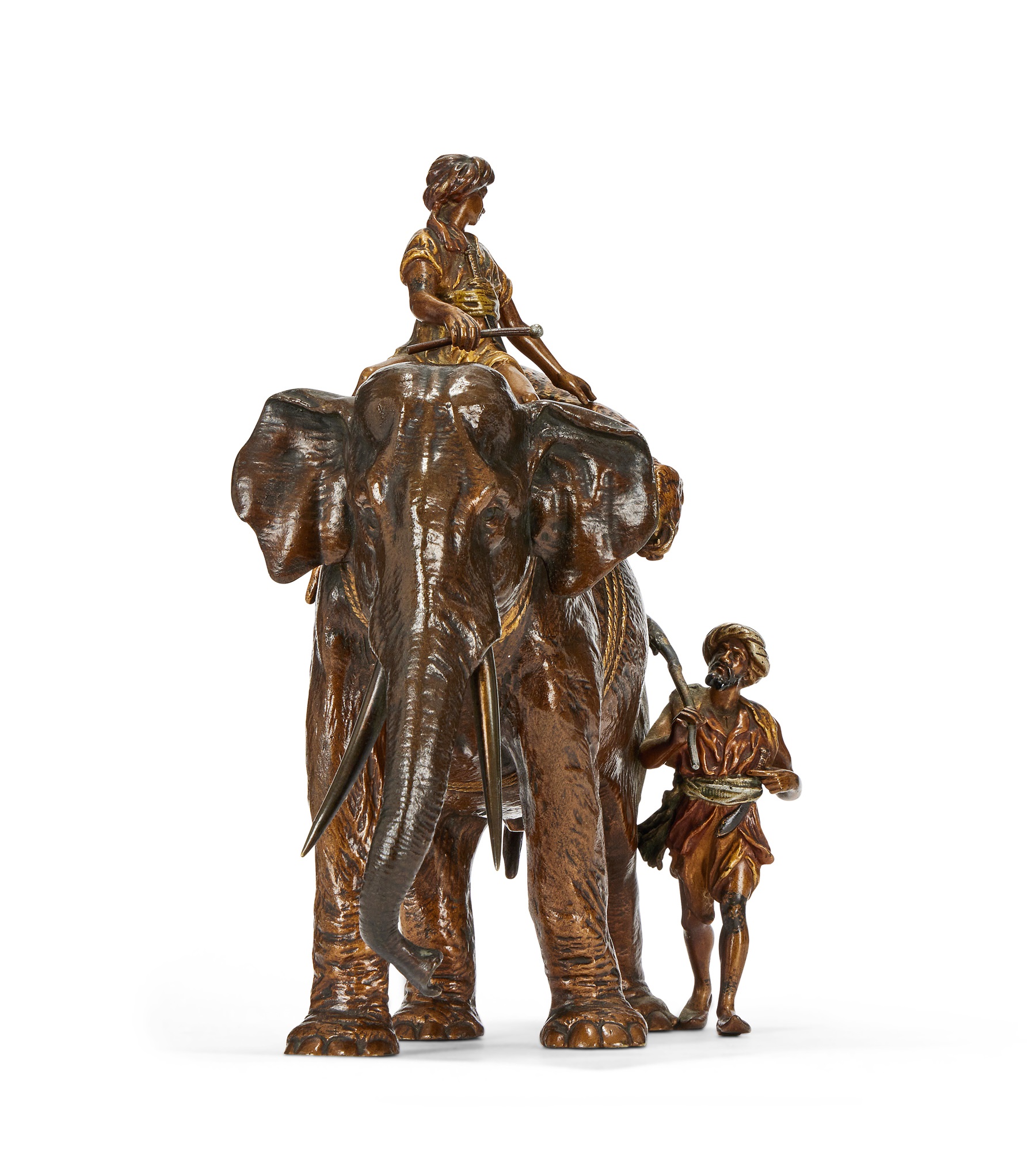 FRANZ BERGMAN (AUSTRIAN 1861 -1936): A LARGE COLD PAINTED BRONZE MODEL OF HUNTERS WITH AN ELEPHANT - Image 3 of 3
