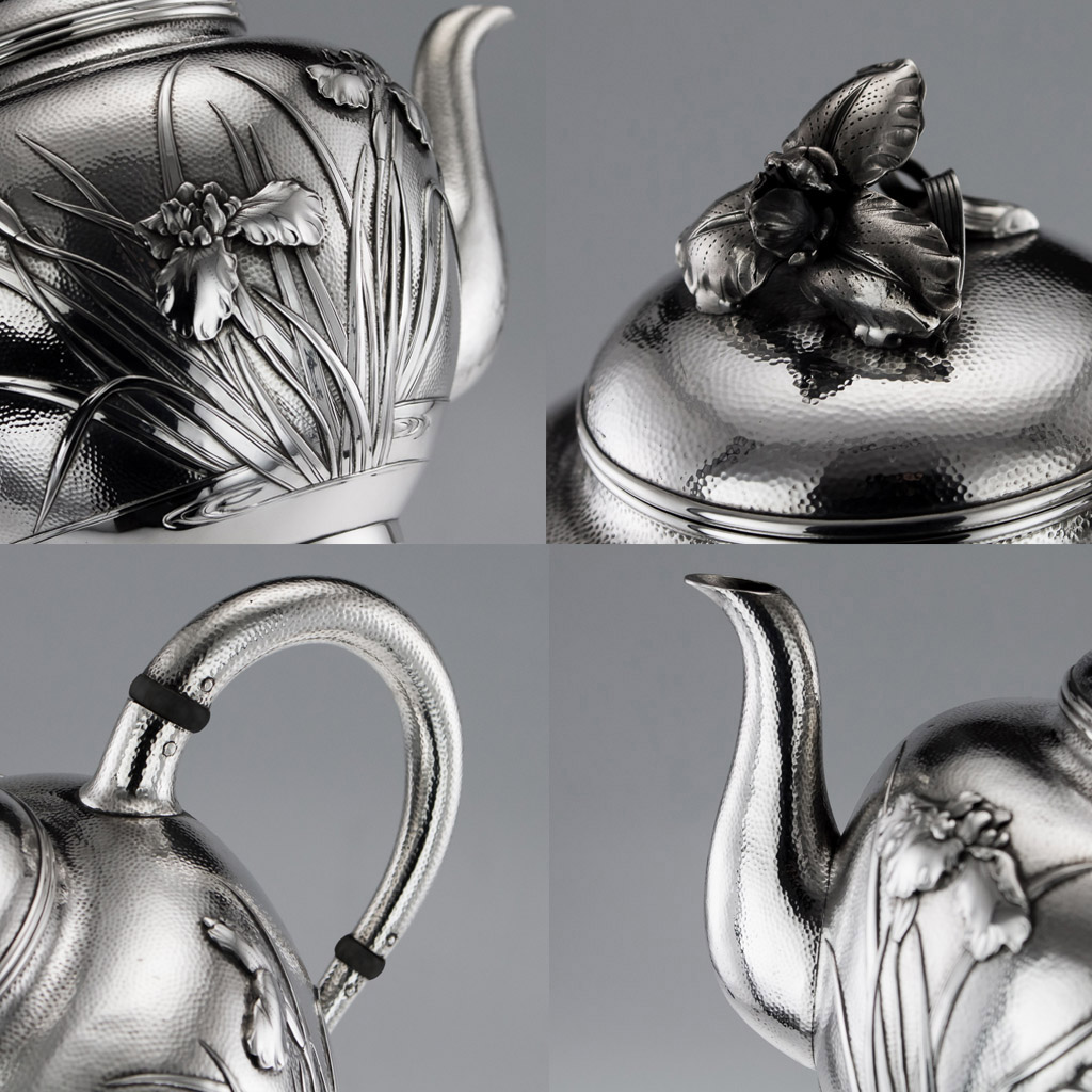 AN EXCEPTIONAL EARLY 20TH CENTURY JAPANESE SILVER TEA & COFFEE SERVICE ON TRAY C. 1900 - Bild 9 aus 31
