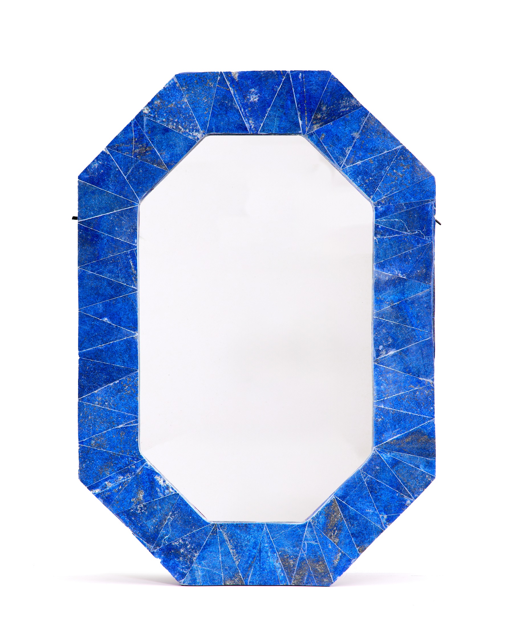 A LARGE LAPIS LAZULI MOUNTED WALL MIRROR