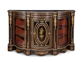 A FINE AND IMPRESSIVE 19TH CENTURY EBONISED, MOTHER OF PEARL AND ORMOLU MOUNTED CREDENZA